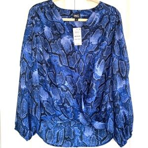 INC Snakeskin Print Surplice Faux-Wrap Blouse